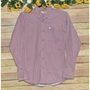 Wrangler Boys XL Red Button Down Long Sleeve Western Dress Shirt Geometric Print